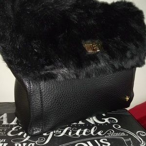 J.B. Black faux fur leather satchel